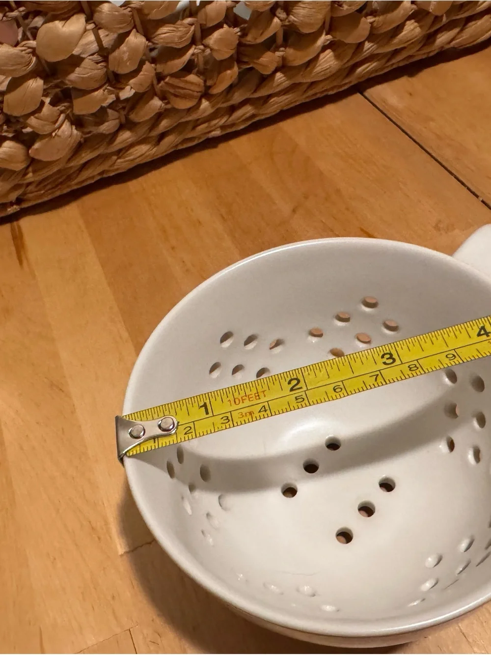 Crate&Barrel White Ceramic Colander Mug with Round Handle